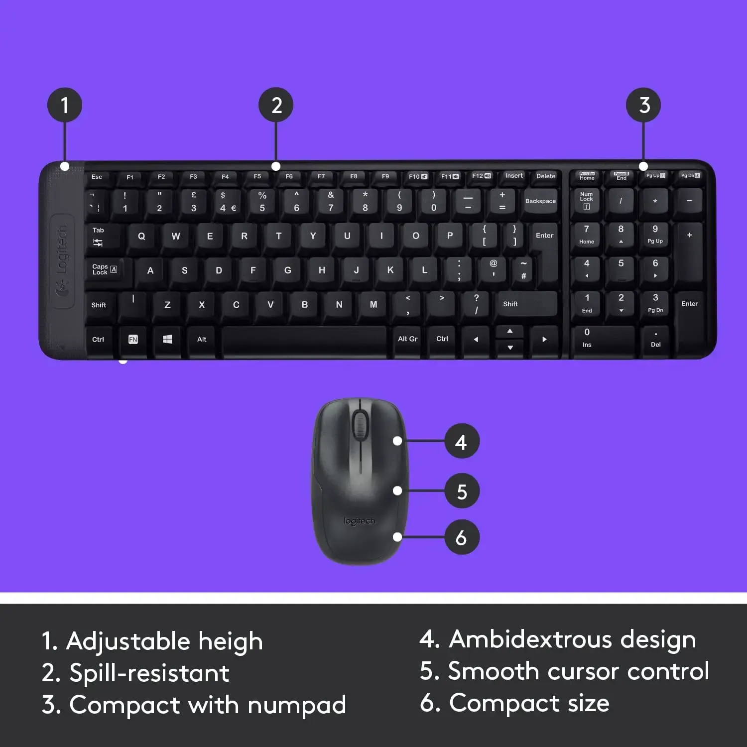 MK220, LOGITECH, Keyboard, Wireless, Combo, EN/RU, BLACK.