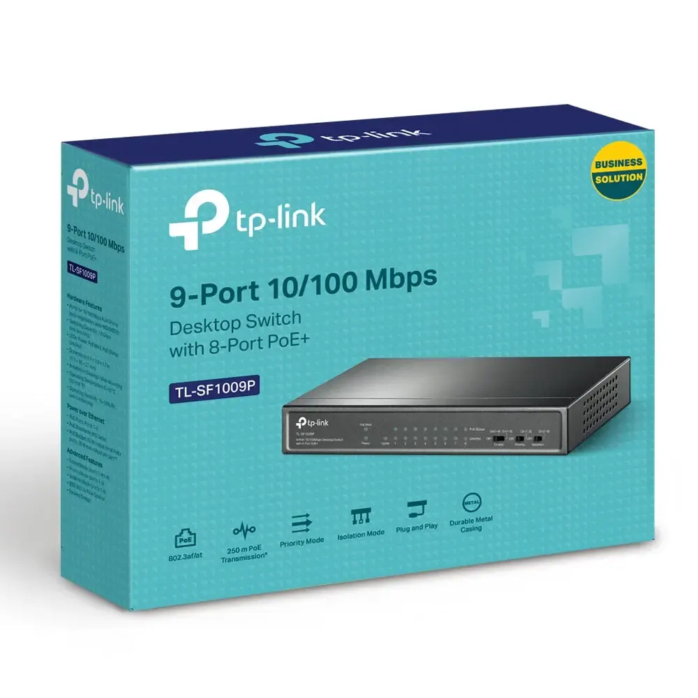 TP-Link, TL-SF1009P, 9-port 10/100Mbps Desktop Switch with 8-Port PoE+