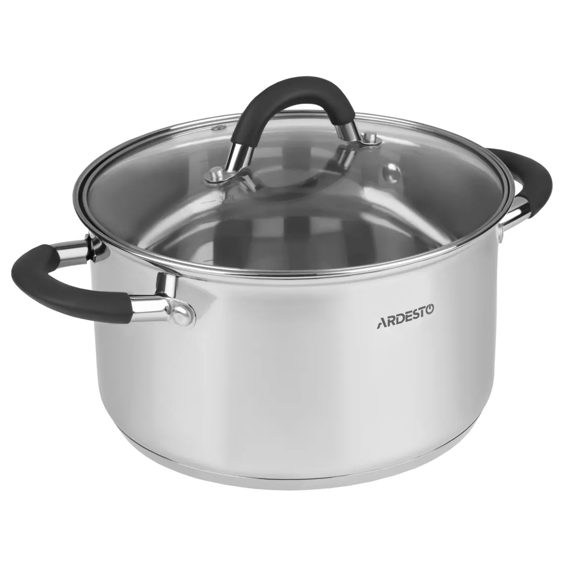 ქვაბი Casserole Ardesto Gemini, glass lid, 4.7 l, gray handles with silicone