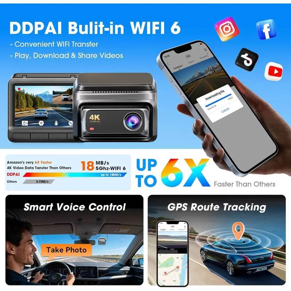 მანქანის ვიდეო რეგისტრატორი DDPAI Z60 2026 4K Dashcam 140°, WIFI GPS, Bluetooth Front and Rear Cam, Car Video Recorder, Black