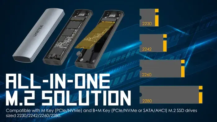 S1230A, UNITEK, USB-C 10Gbps to NVMe & SATA M.2 Enclosure.