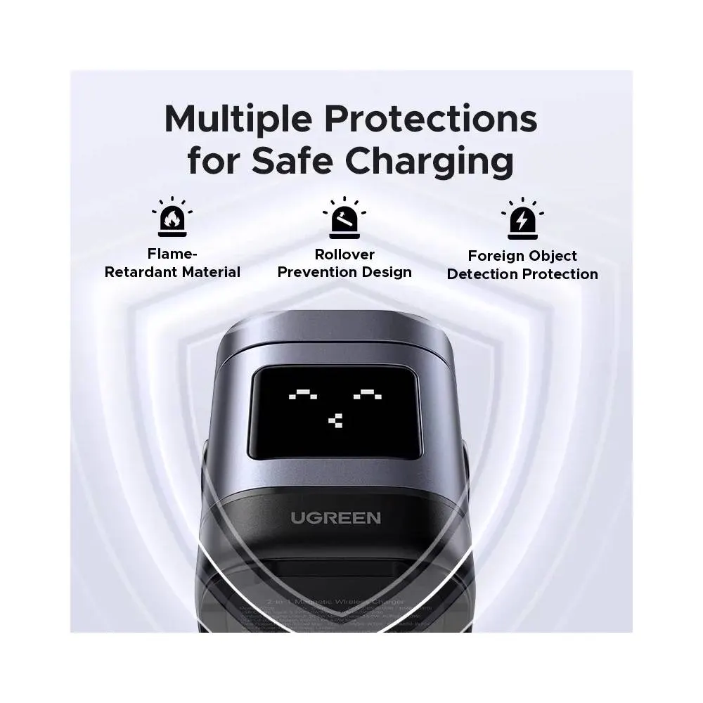 UGREEN Uno W709 (45775) Qi2, 15W, 2-in-1 Magnetic Wireless Charger, Black/Grey
