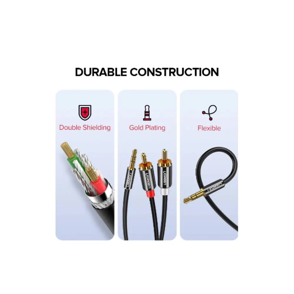 UGREEN AV116 (10590), 3.5mm Male To 2Rca Male Cable, 3m, Black