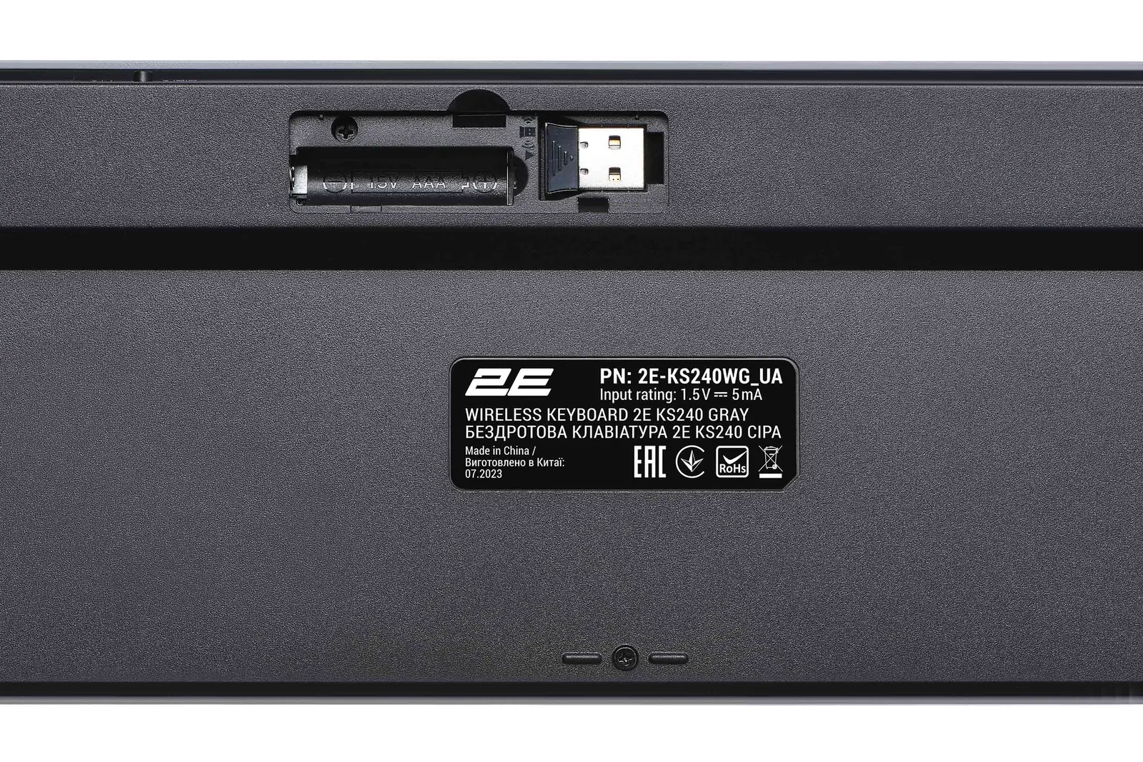 კლავიატურა 2E Keyboard membrane KS240 110key, WL/BT, EN/UK, grey-black