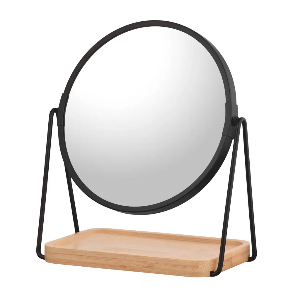 სარკე Mirror with stand Ardesto, 16", 16.5x10x1.5cm, glass, bamboo, metal, plastic, black