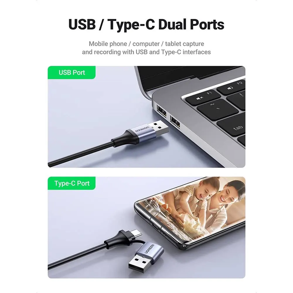 Video Capture Card UGREEN CM489 (40189), 4K HDMI to USB/Type-c, HDMI Video Grabber Box for Live Stream, Silver