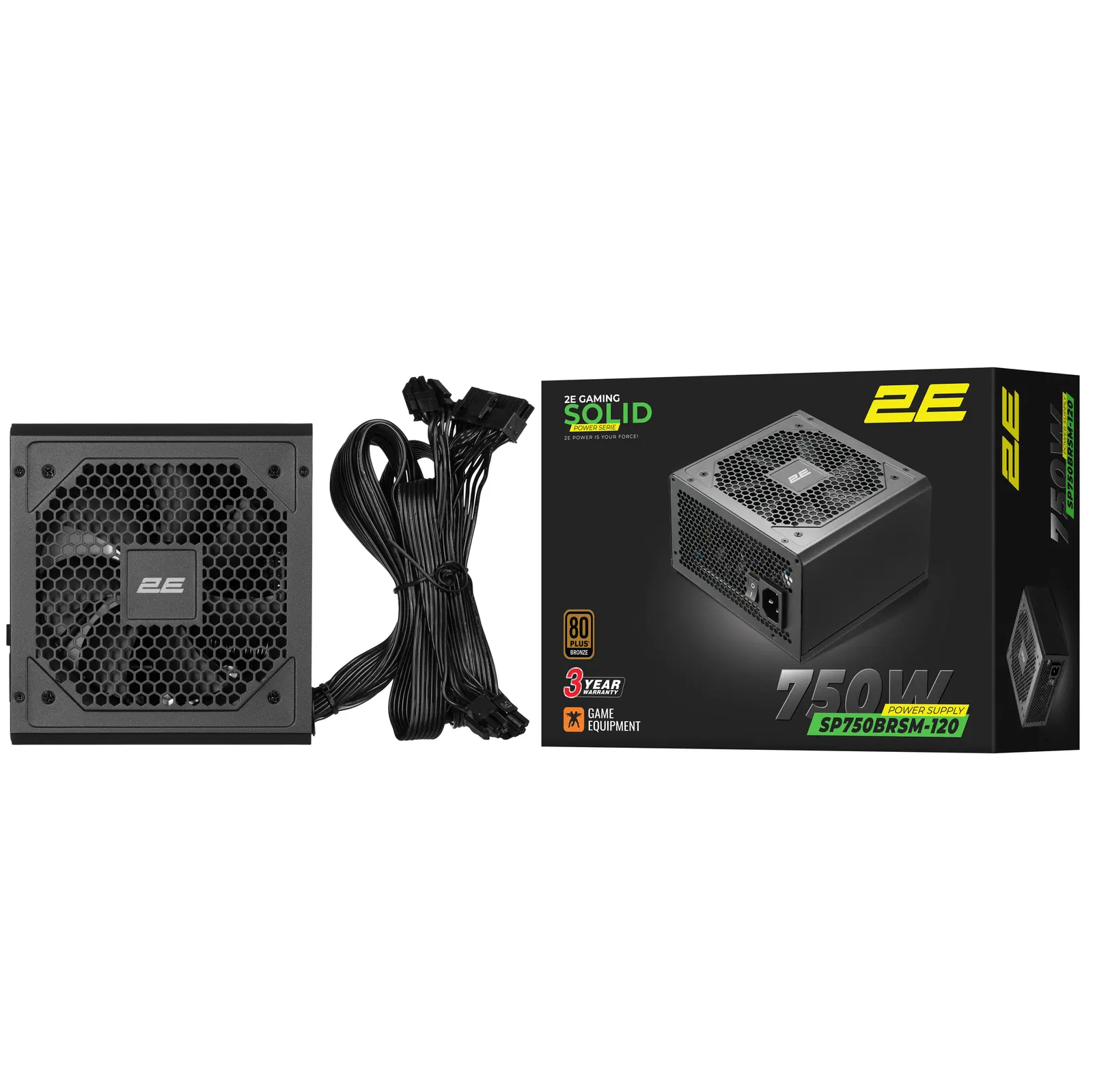 კვების ბლოკი 2E GAMING PSU Solid Power (750W), >85%, 80+ Bronze, 120mm, 1xMB 24pin(20+4), 2xCPU 8pin(4+4), 3xMolex, 6xSATA, 4xPCIe 8pin(6+2), Semi Modular