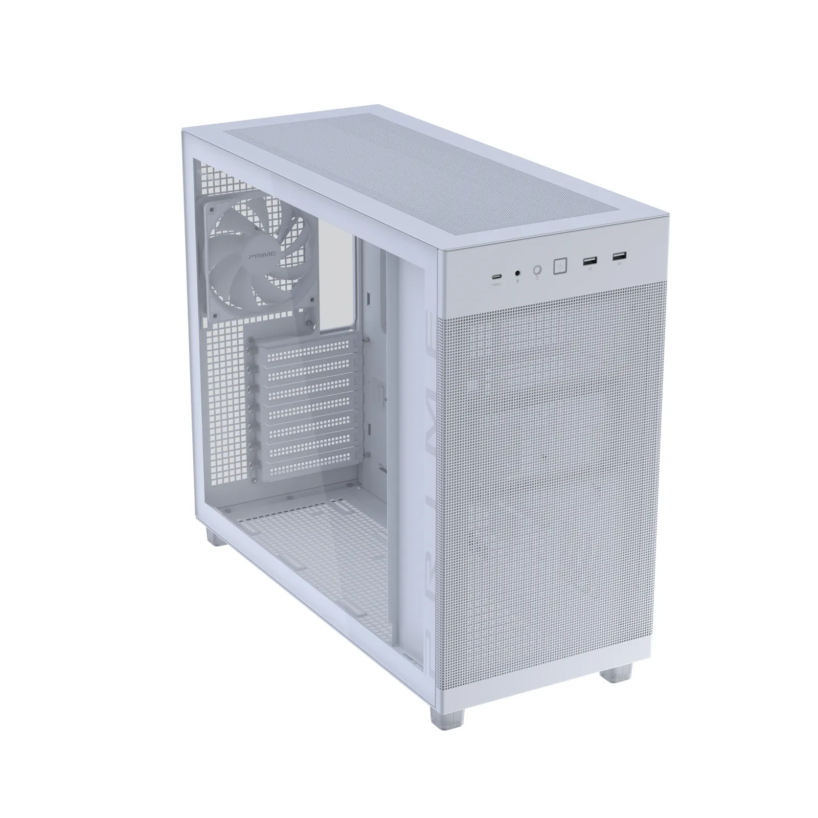 ქეისი ASUS Prime AP303 TG – Mid Tower | ATX/mATX/Mini-ITX | TG | 1×120mm Rear Fan | GPU 360mm | CPU Cooler 165mm | 360mm Radiator | White