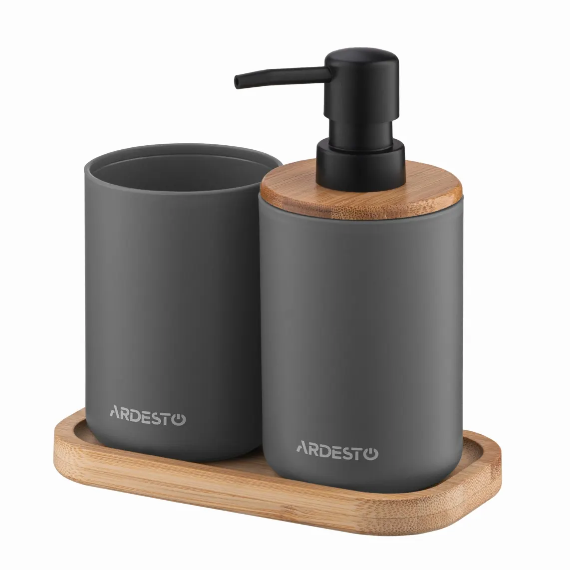 ARDESTO Bathroom set Minimalism 360ml, 3 items, polypropylene, bamboo, dark grey