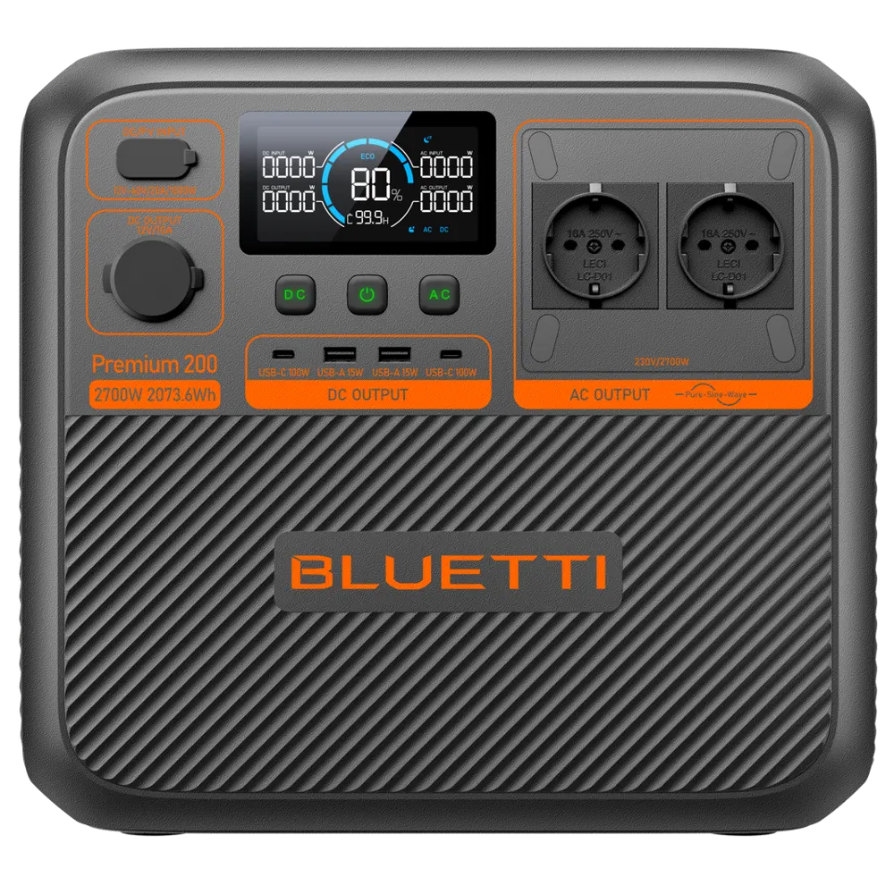 ელექტრო სადგური Bluetti Premium 200 V2, 2700W, 2073Wh, USB, Type-C, WiFi, Bluetooth, Portable Power Station, Black