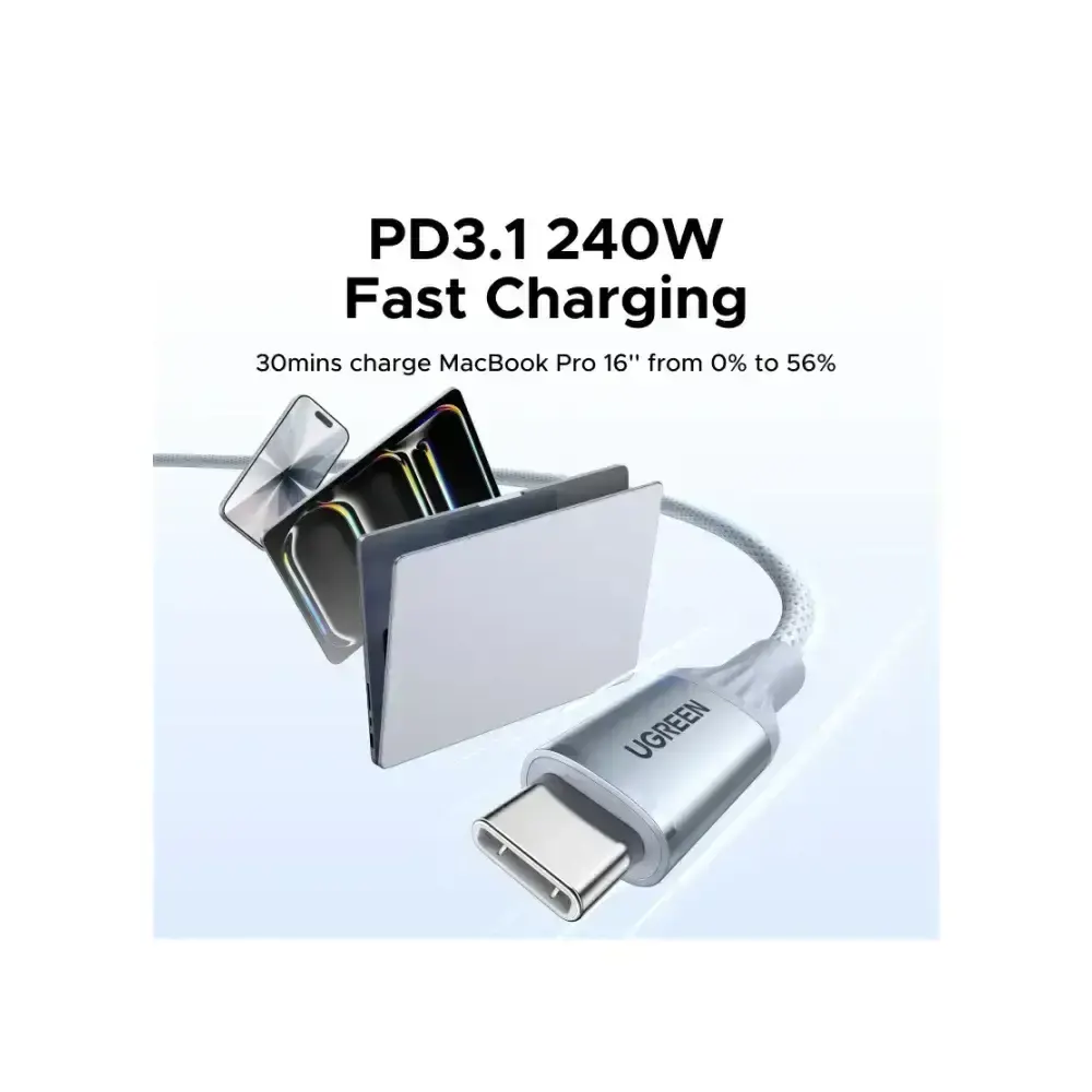 USB კაბელი UGREEN L534 (75731), 240W, Type-C To Type-C PD Fast Charging Cable, 1m, Blue