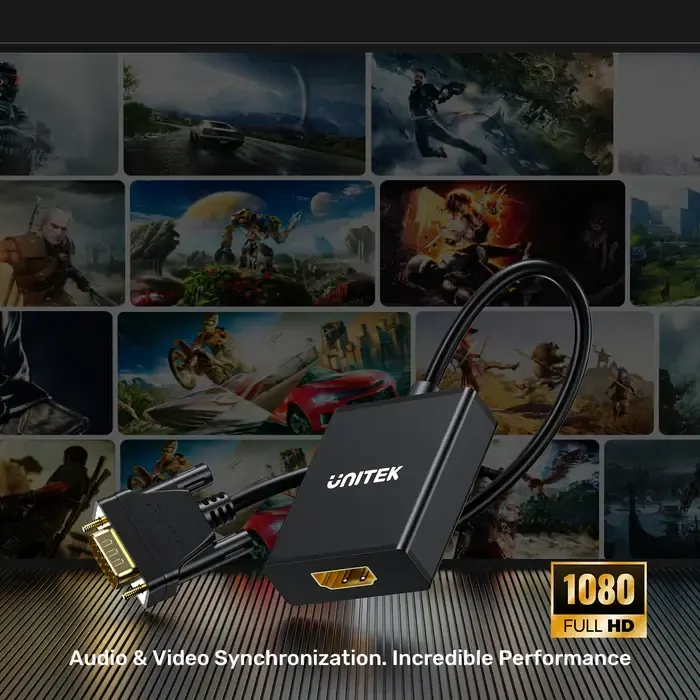 V1112ABK01, UNITEK, VGA to HDMI Adapter with Audio & Power Port