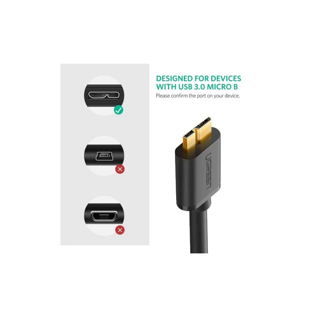 Micro USB კაბელი UGREEN US130 (10840) USB 3.0 A Male to Micro-B Male USB 3.0 Cable 0.5m (Black)