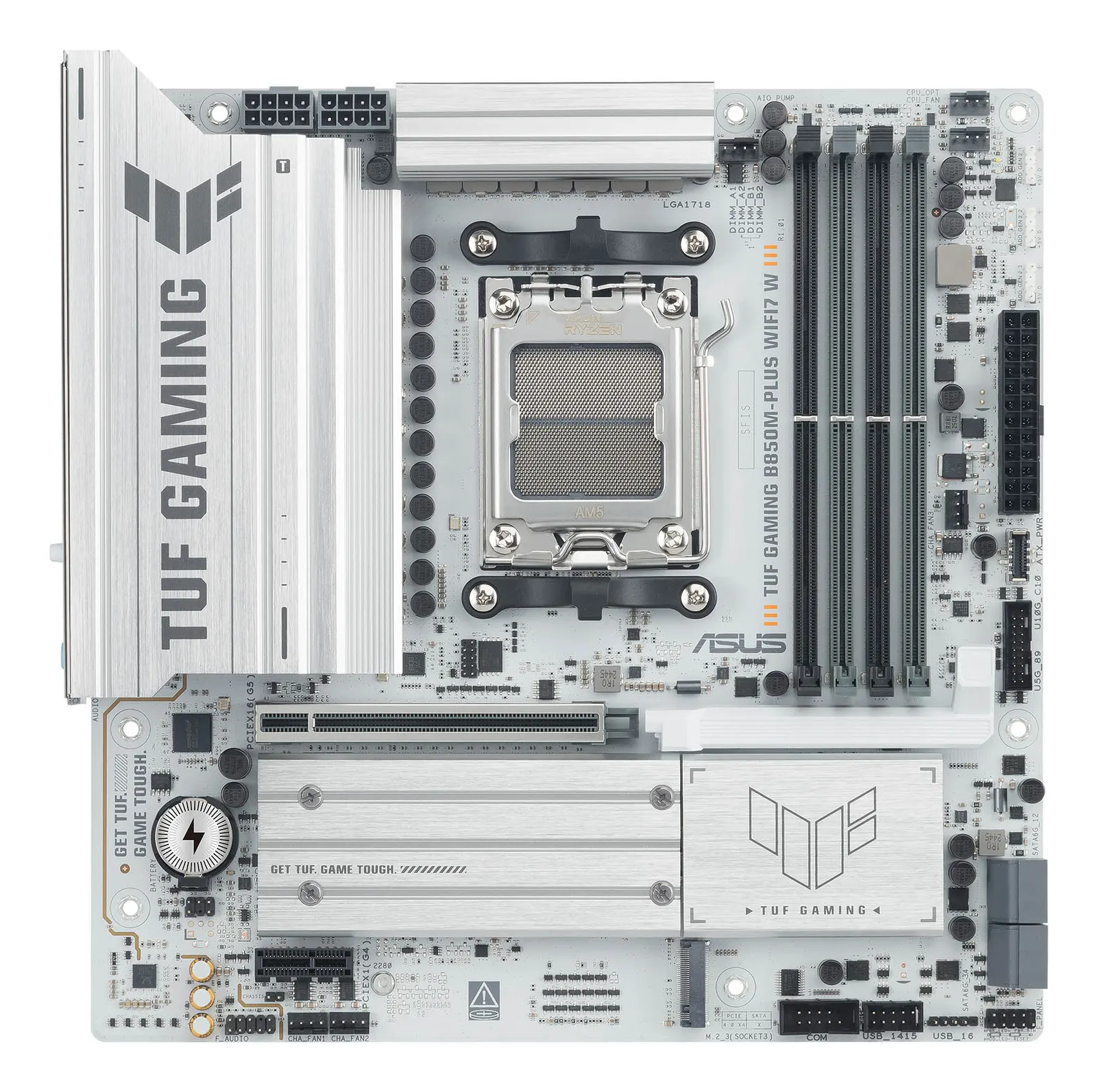 ASUS Motherboard TUF GAMING B850M-PLUS WIFI7 W sAM5 B850 4xDDR5 M.2 HDMI DP Wi-Fi BT mATX white