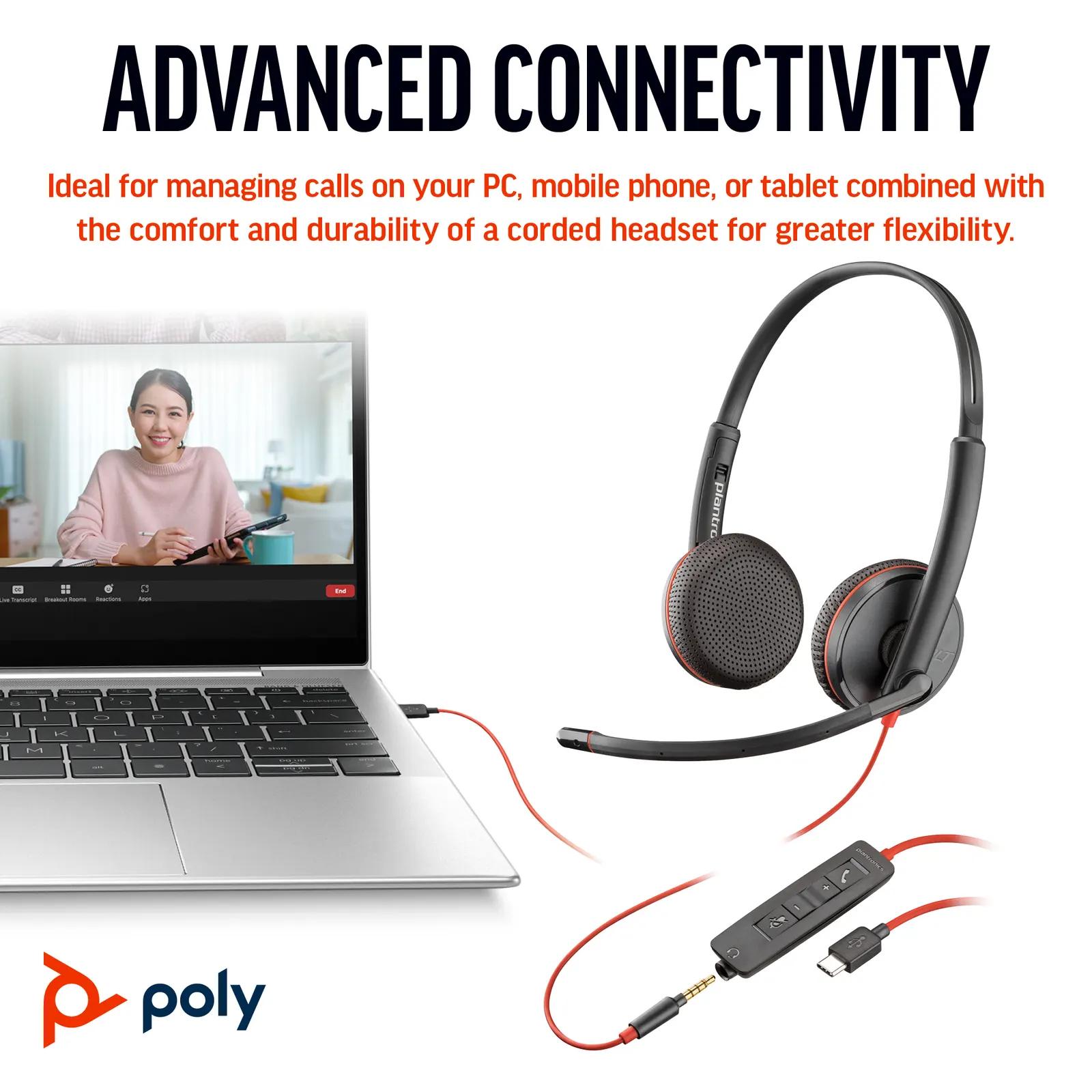 Poly BlackWire 3225 Wired On-ear Black