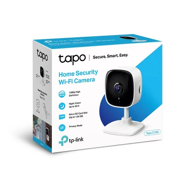 სმარტ კამერა TP-Link Tapo C100 Wi-Fi Camera - 1920 x 1080, Wi-Fi, 105º Viewing Angle, MicroSD Card Slot (Up to 512 GB), Two-Way Audio, iOS 9+, Android 4.4+
