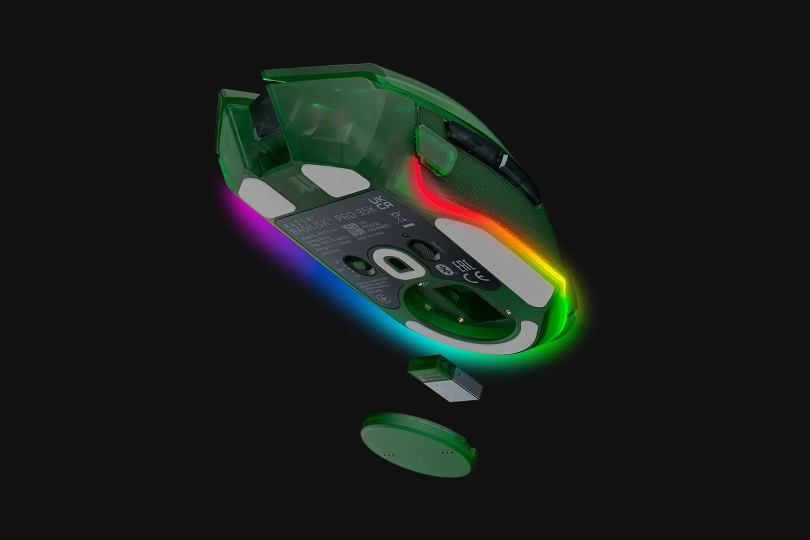 მაუსი Razer Mouse Basilisk V3 Pro 35K, RGB, USB-A/WL/BT, Phantom Green Ed