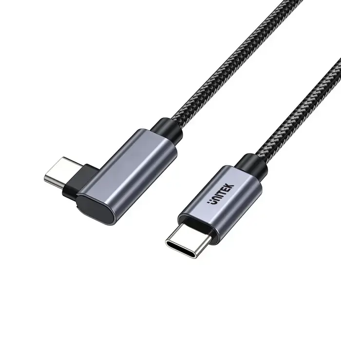 C14123BK-3M, UNITEK, 3M, 90° L-Shape USB-C Male to Male PD 100W Charging Cable