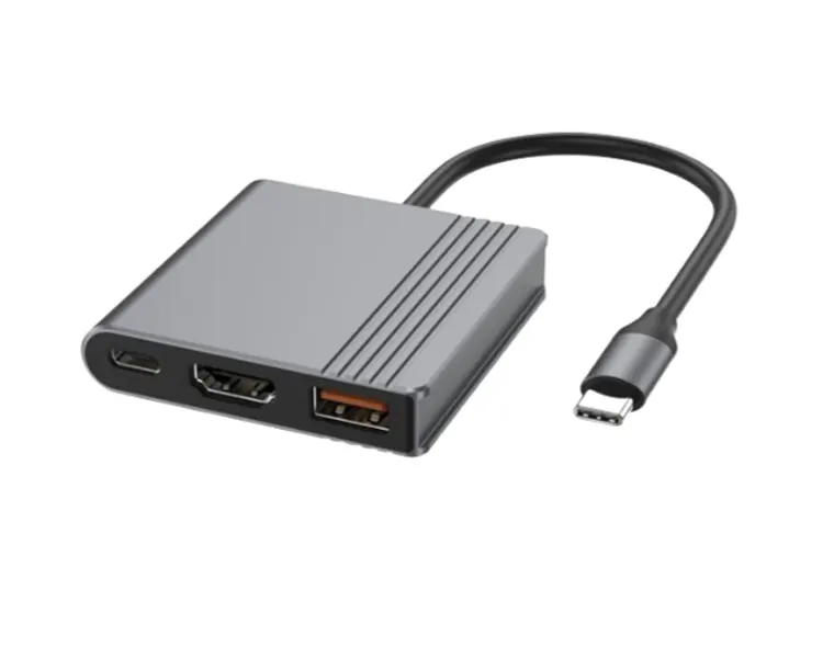 ადაპტერი Gembird  A-CM-COMBO3-05 USB Type-C 3-in-1 multi-port Adapter (USB port+HDMI+USB-C video) Space Grey