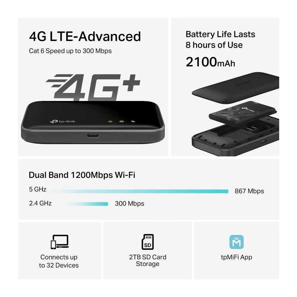 TP-Link, M7400, Router, 300 Mbps LTE-Advanced Mobile Wi-Fi