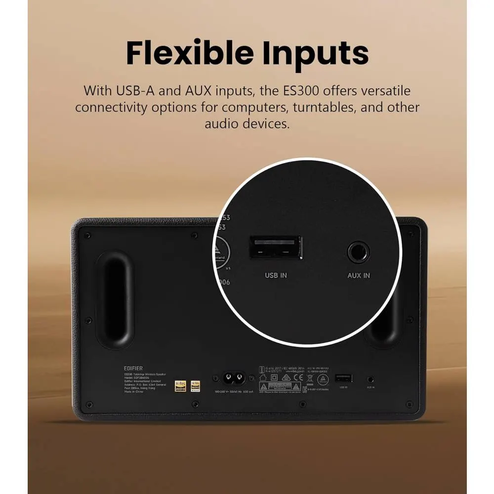დინამიკი Edifier ES300, 60W, Bluetooth, Wi-Fi (Apple AirPlay), USB-A, AUX, Tabletop Speaker, Black