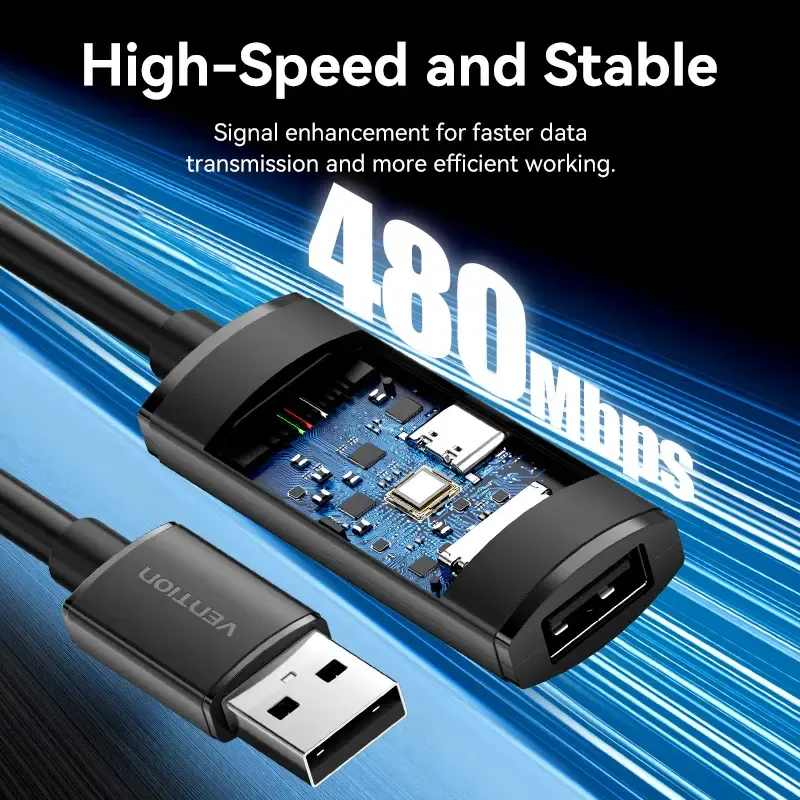 USB დამაგრძელებელი VENTION, CBKBN, USB 2.0 Type-A Male to Type-A Female Active Extension Cable 15M Black.