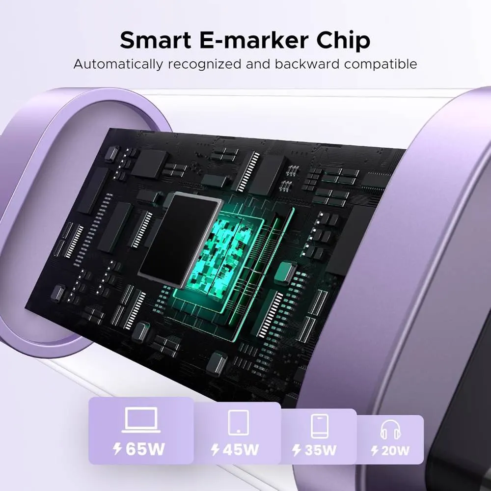 USB კაბელი UGREEN Uno L509 (65092), 100W, Type-C to Type-C Fast Charging Cable, 1M, Purple