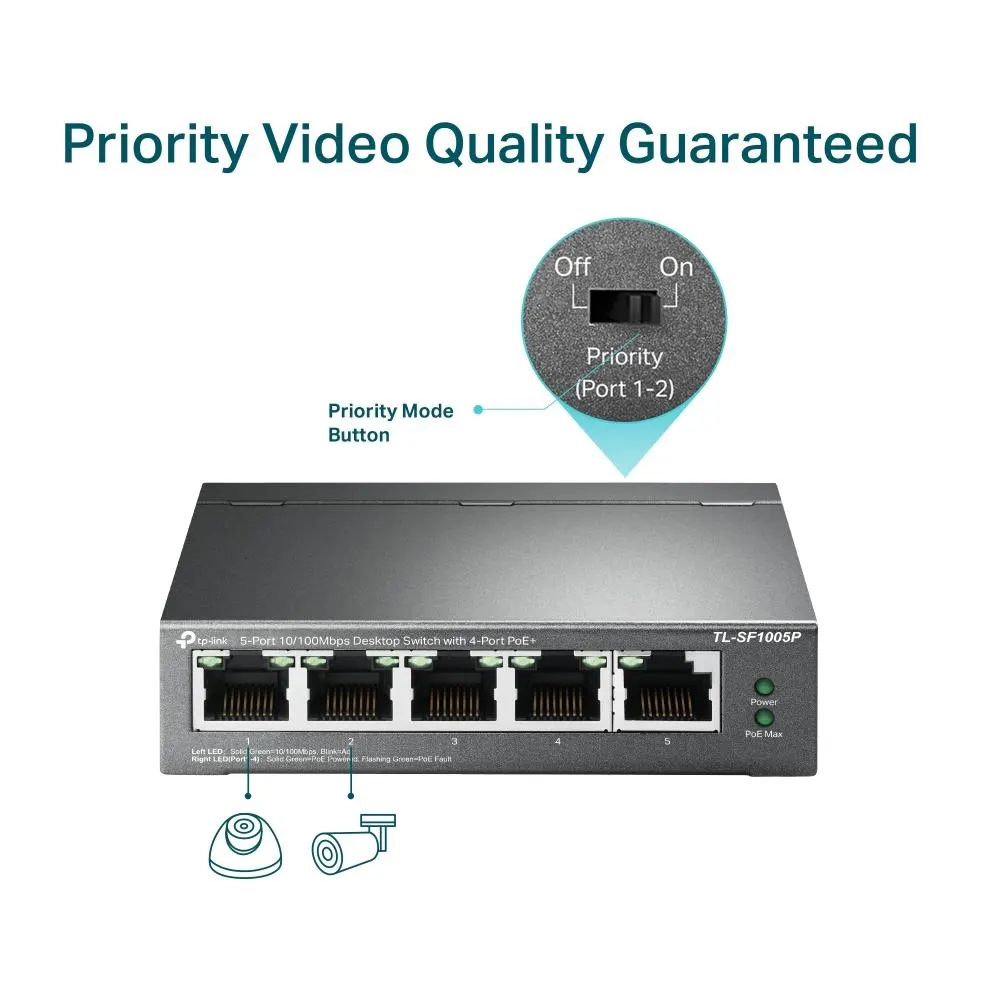 PoE სვიჩი TP-Link, TL-SF1005P, 5-Port 10/100Mbps Desktop Switch with 4-Port PoE