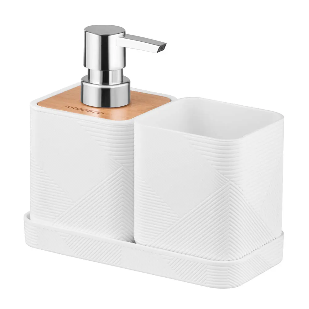 Bathroom set Ardesto Minimalism, 420ml, 3items, polypropylene, bamboo, white