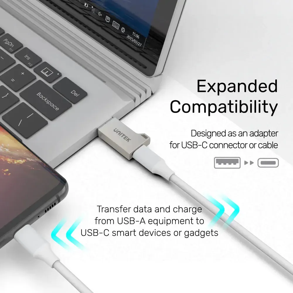 A1034NI,UNITEK USB-A 5Gbps Male to USB-C Female Adapter, Silver Color, UNITEK Blister