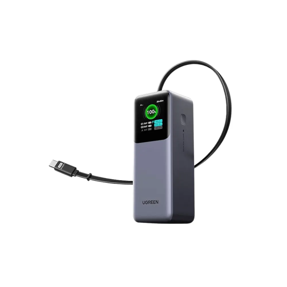 UGREEN PB726 (95670B) Nexode, 20000mAh, Type-C, USB, Power Bank With Retractable Cable, Grey