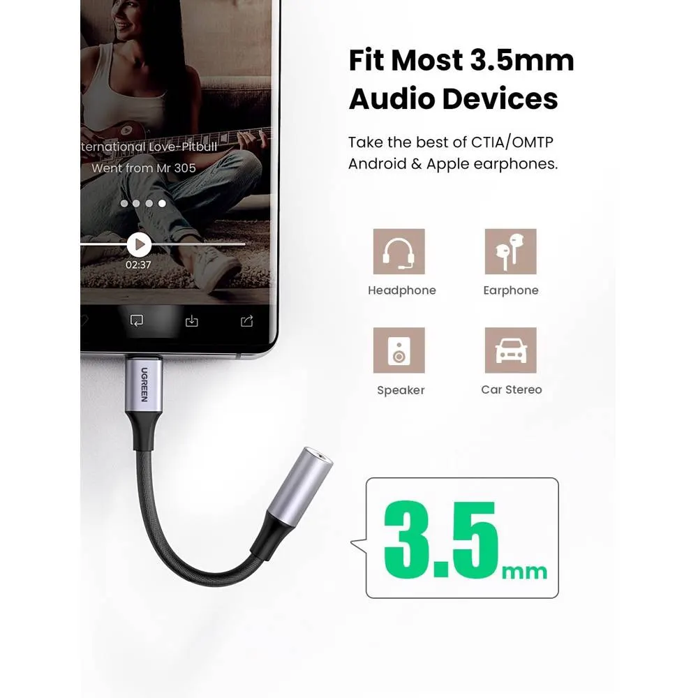 აუდიო ადაპტერი UGREEN 80154, Type-C to Aux 3.5mm Female Audio Adapter, 10cm, Space Gray