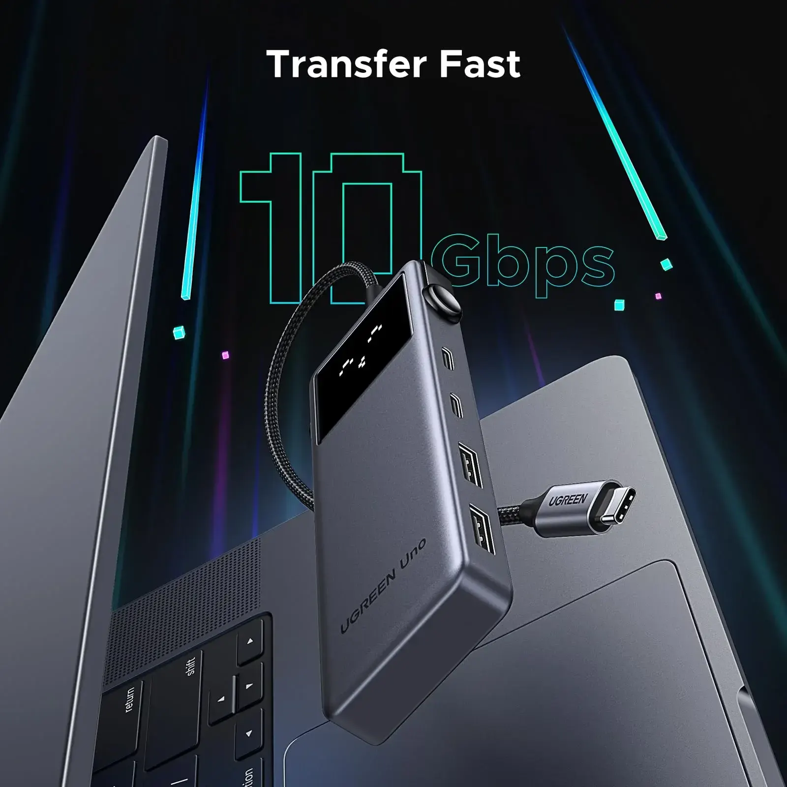 Type-C ჰაბი CM888, UGREEN, USB HUB, Groovy Robot, 6-in-1, HDMI, USB-A, Type-C, HUB, Space Gray.