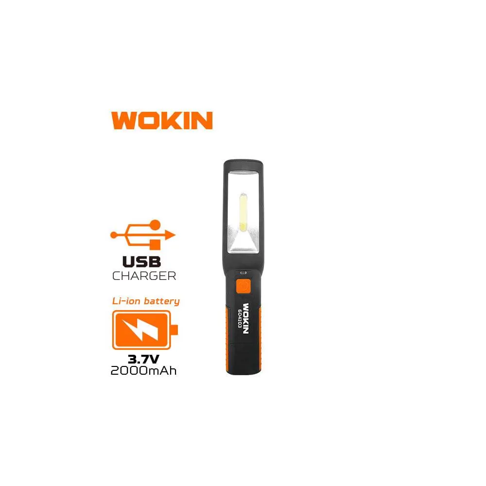 სამუშაო ფარანი Wokin 604103, 300 Lumens, USB, Work Lamp, Black/Orange
