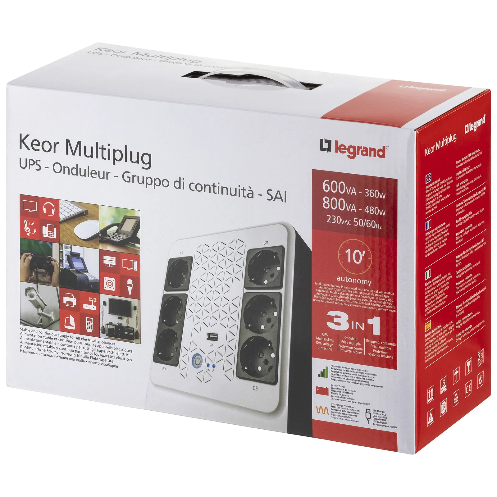 Line-Interactive ტიპის UPS Keor multiplug Line interactive UPS 800 VA - 480 W - 4+2 German standard output sockets