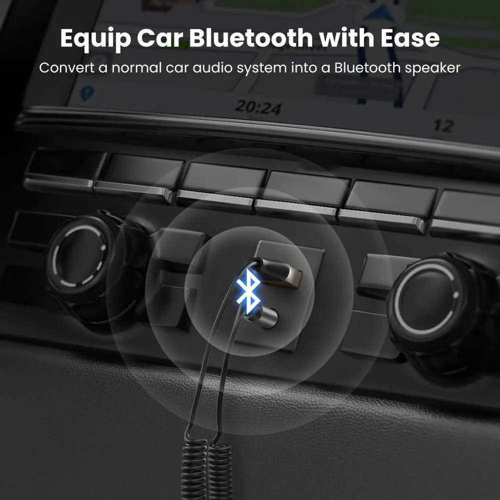 Bluetooth მიმღები UGREEN CM309 (70601), USB to Aux Car Bluetooth 5.0 Receiver, Audio Adapter, Black