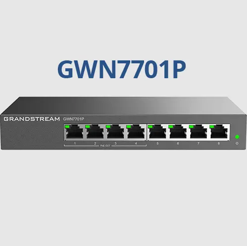PoE სვიჩი Grandstream GWN7701P, Unmanaged Network Switches, 8-ports Gigabit Ethernet, PoE 4-Ports, Desktop, wall-mount