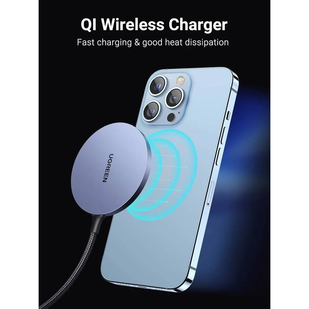 UGREEN CD245 (30233), MFI MagSafe 15W, Type-C to Magnetic Wireless Charger, Gray