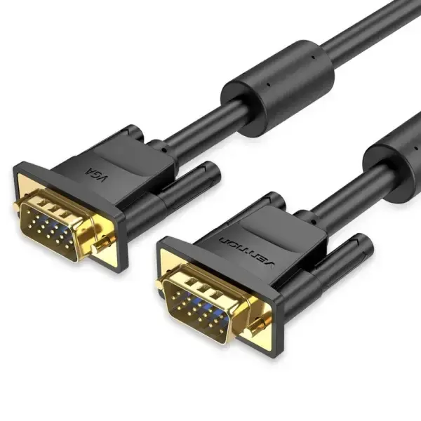 VGA/DVI კაბელი DAEBH, VENTION, Cable, VGA(3+6) Male to Male Cable with ferrite cores 2M Black.