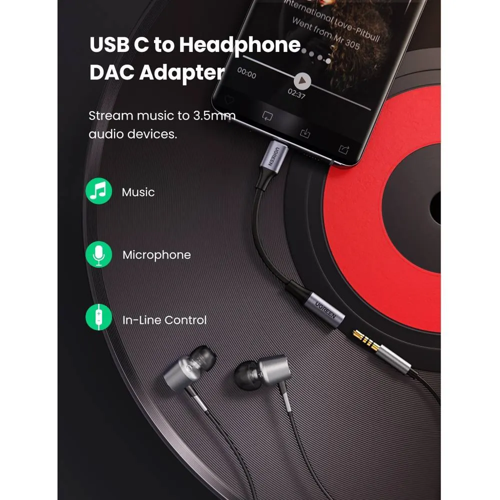 აუდიო ადაპტერი UGREEN 80154, Type-C to Aux 3.5mm Female Audio Adapter, 10cm, Space Gray