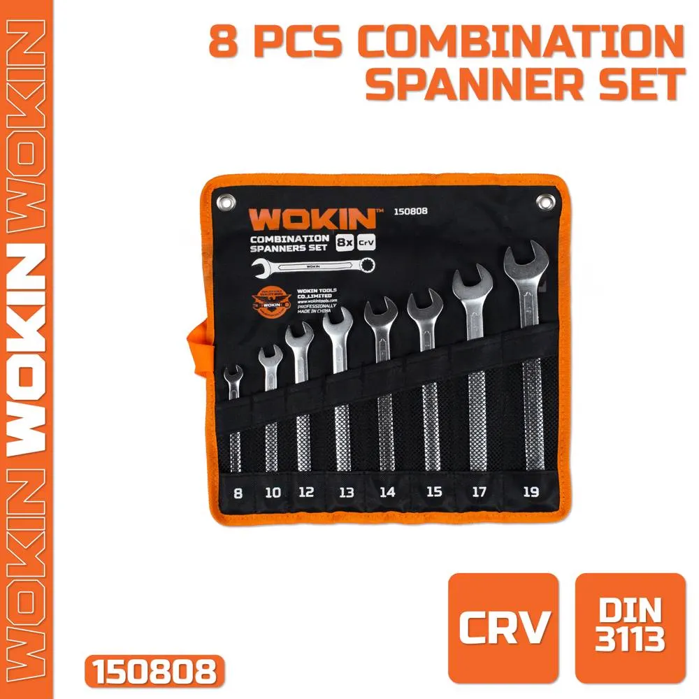 Wokin 150808, 8Pcs, Combination Spanner Set (INDUSTRIAL), Silver/Black