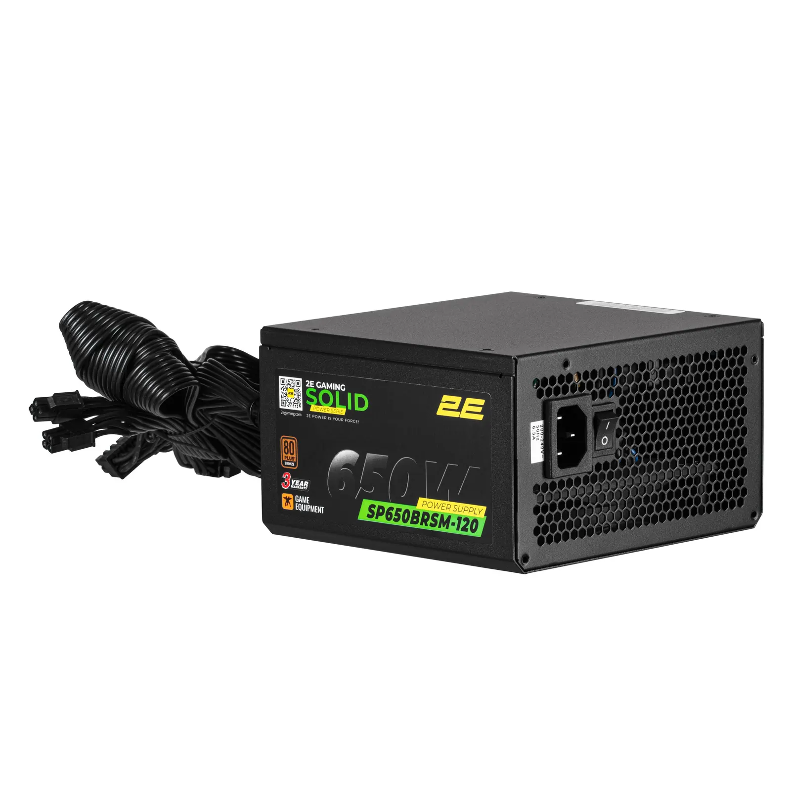 კვების ბლოკი 2E GAMING PSU Solid Power (650W), >85%, 80+ Bronze, 120mm, 1xMB 24pin(20+4), 2xCPU 8pin(4+4), 3xMolex, 6xSATA, 4xPCIe 8pin(6+2), Semi Modular