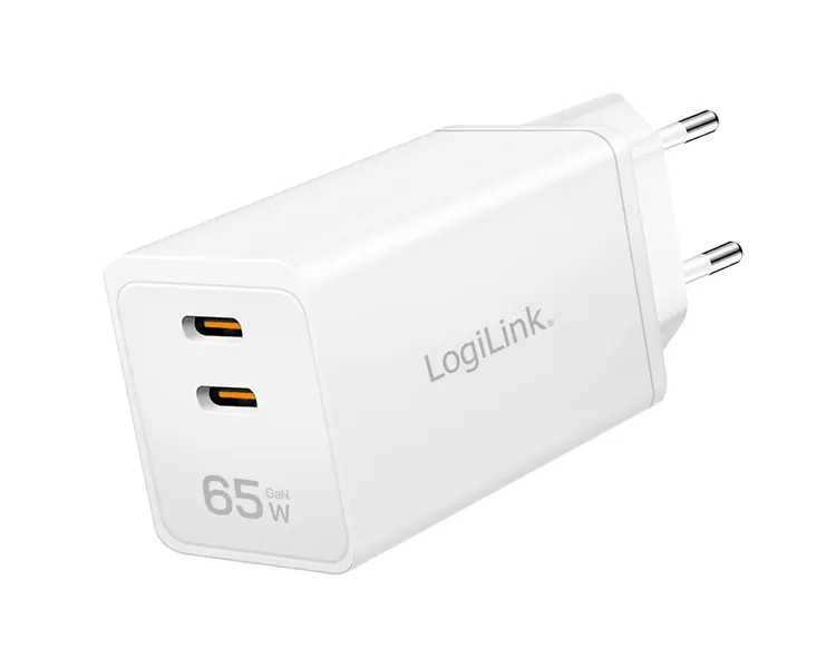 დამტენი Logilink PA0367 2xUSB-C (PD 3.0/QC 4.0) GaN Fast Charger 65W White