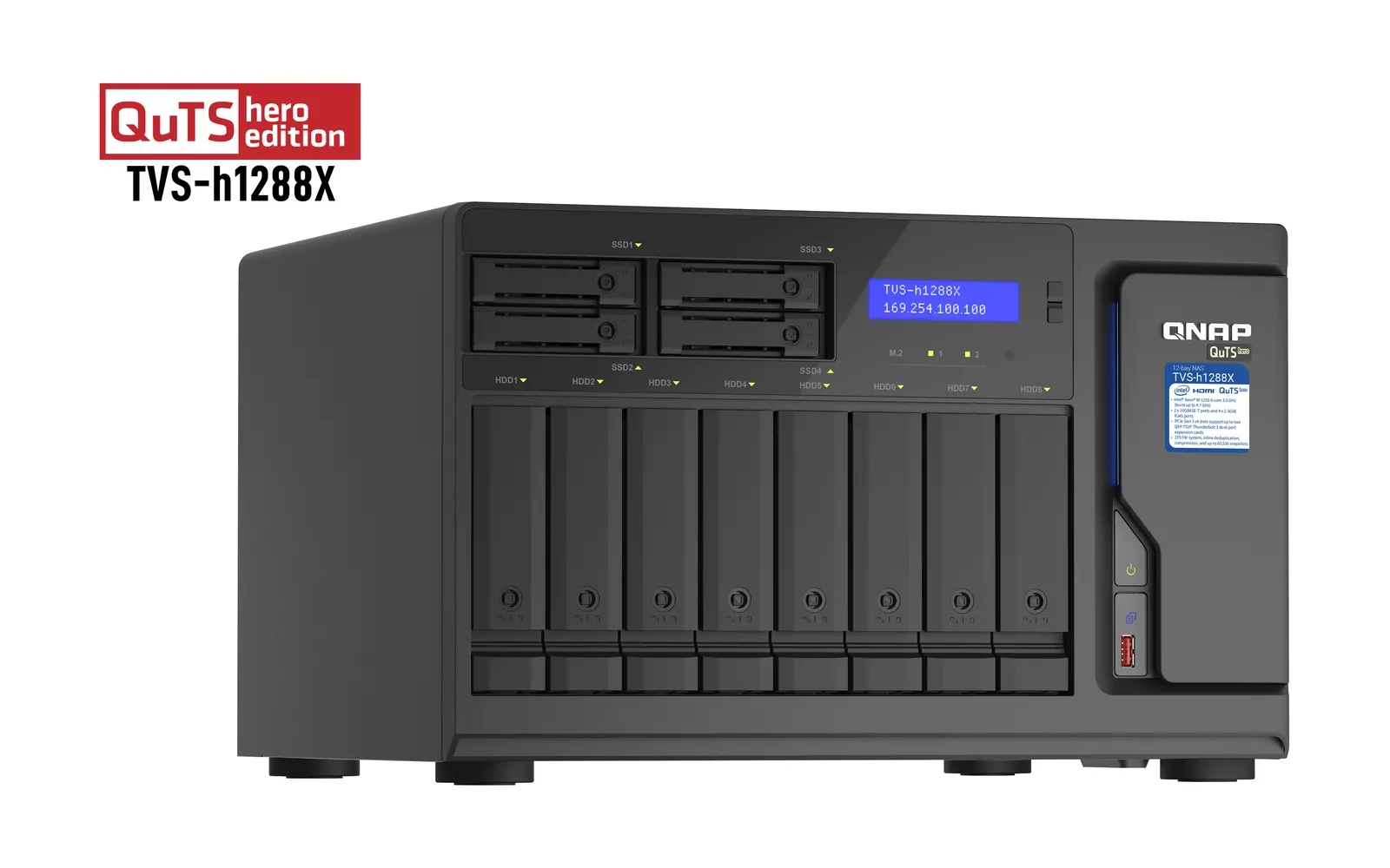 NAS სერვერი 12-Bay TurboNAS (8 x 3.5" HDD + 4 x 2.5" SSD), SATA 6G, Intel Xeon W-1250 6 cores 12 threads 3.3 GHz (boost up to 4.7 GHz), 16GB DDR4 ECC RAM (max. 128GB), 4 x 2.5GbE, 2 x 10GBASE-T 10GbE