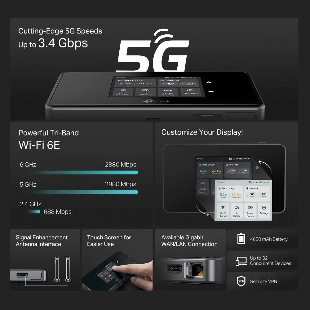 TP-Link, M8550, 5G Mobile Wi-Fi 6E 2880Mbps 6GHz