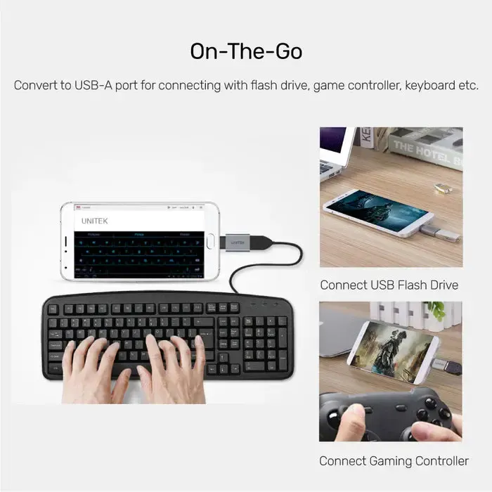 Y-A025CGY ,UNITEK, USB3.1 Type-C to USB-A Adapter OTG