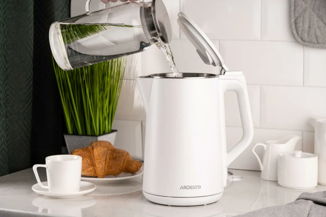 ელექტრო ჩაიდანი Ardesto Electric kettle EKL-X50, 1,7L, double-walled, gloss, STRIX, white