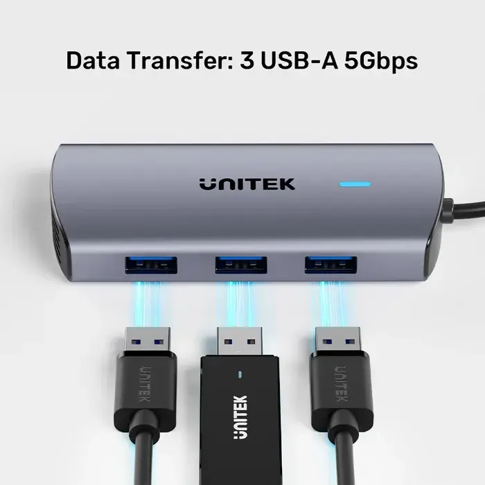 Type-C ჰაბი D1113C, UNITEK, USB HUB, 6-in-1 USB-C 5Gbps Hub.