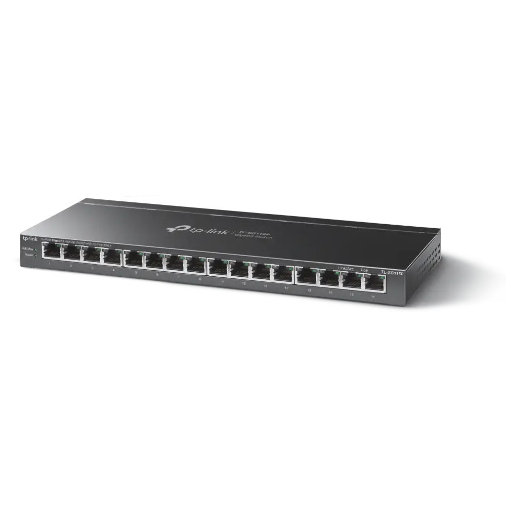 TP-Link, TL-SG116P, 16-Port Gigabit Desktop Switch with 16-Port PoE+