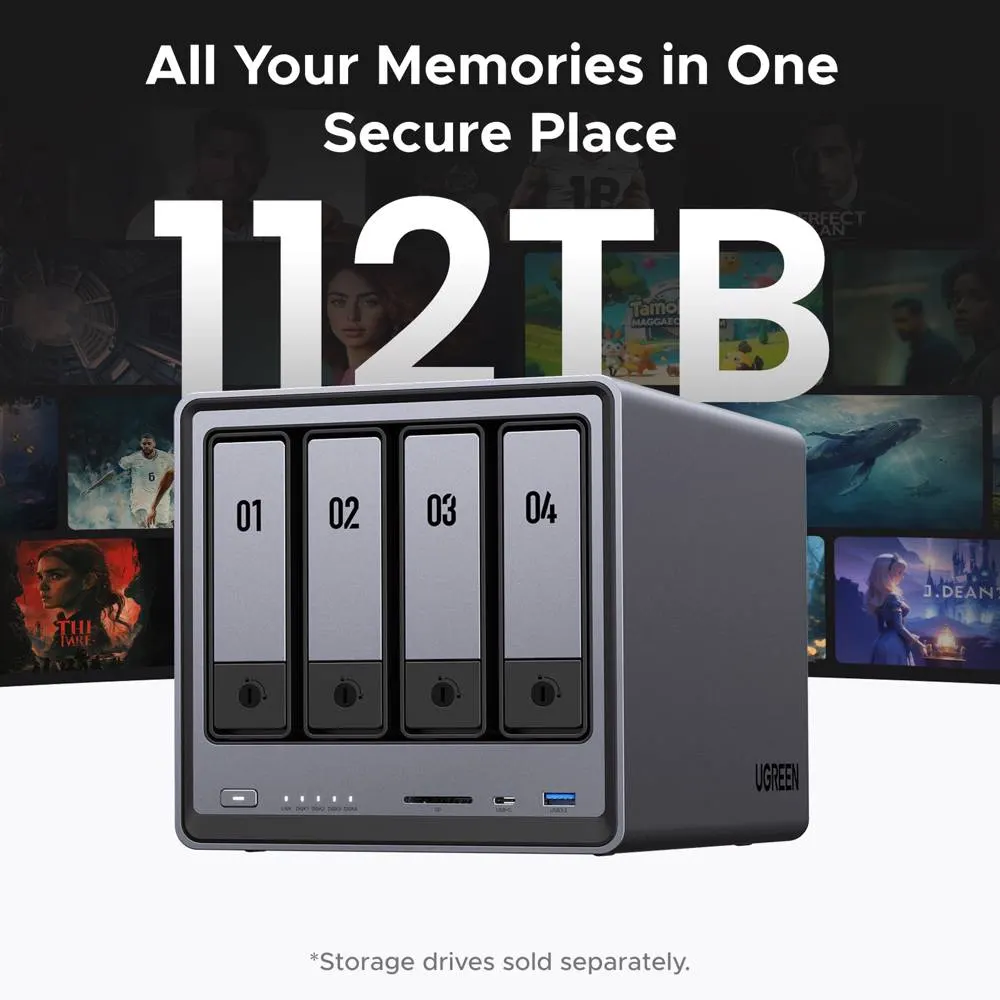 Storage system UGREEN NASync DXP4800 (25372B), Intel N100, 8GB, Diskless, RJ45, USB, Type-C, HDMI, Space Gray
